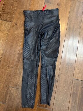 SPANX Black Faux-Leather Moto Leggings